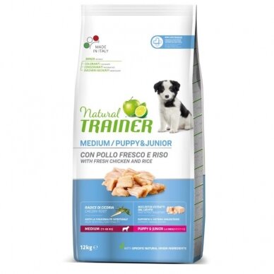Natural Trainer maistas šunims Medium Puppy Junior su vištiena